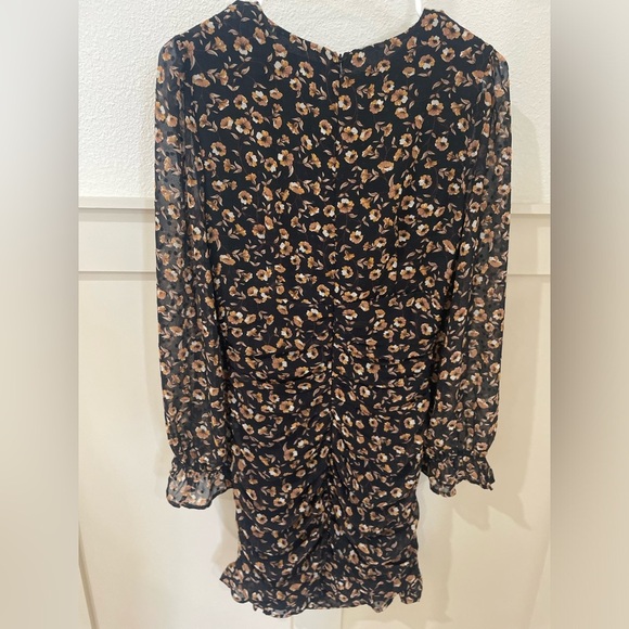 Storia Black Rouched Floral Mini Dress Long Sleeve Ruffles Size Small - Picture 7 of 8